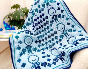 Mosaik-Häkeldecke Babydecke-Muster: Mein kostbarer Junge (PDF-Muster)