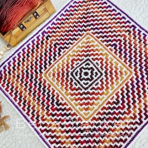 MAGIA DEL MOSAICO. Patrón de manta de crochet en rondas con mosaico de superposición de cuadrados. Gráficos, patrón escrito y videotutorial