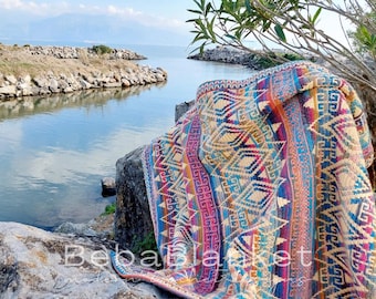 Overlay mosaic crochet afghan/blanket pattern Ancient Stories. Charts and written patterns