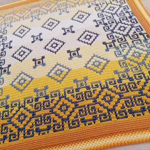 Overlay mosaic crochet in rows afghan/blanket pattern Ellas Gems. Charts and written pattern