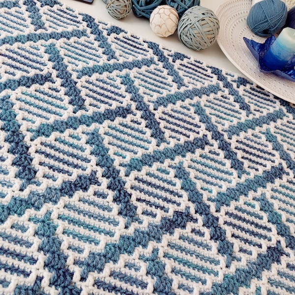 Hide and Seek. Overlay mosaic crochet afghan/blanket pattern. Chart and written pattern