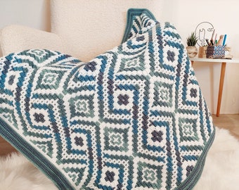 Square Away. Overlay mosaic crochet afghan/blanket pattern. Chart and written pattern