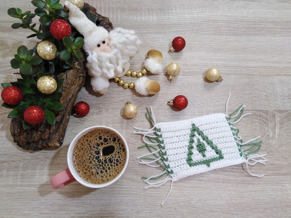 Mosaic Crochet Christmas Mug Rugs. Set of 6 Different Designs Etsy