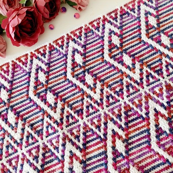 FROZEN BERRIES. Overlay mosaic crochet in rows pattern. Chart and written pattern