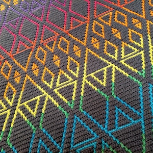 Easy geometric mosaic crochet afghan/blanket pattern Good Mood. Gender neutral. Includes: chart and mosaic crochet basics, tips