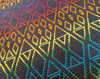 Easy geometric mosaic crochet afghan/blanket pattern Good Mood. Gender neutral. Includes: chart and mosaic crochet basics, tips