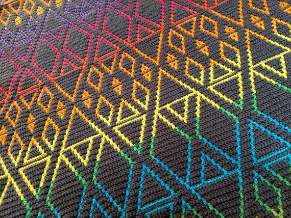 幾何学模様のモザイクかぎ針編みブランケットのパターン：Good Mood