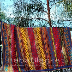 Overlay mosaic crochet blanket pattern MOSAIC IN MARRAKESH. Charts,  written pattern and video tutorials