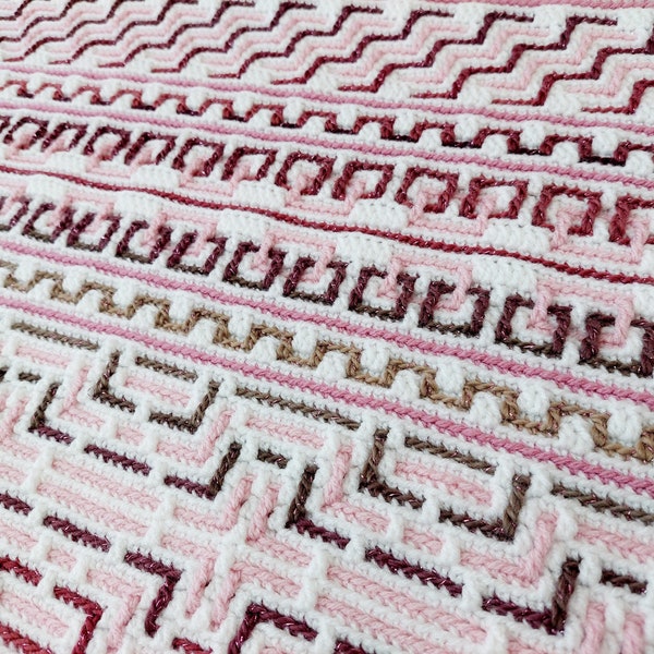 Overlay mosaic crochet afghan/blanket pattern MIRAGGIO plus Bonus pattern. Charts and written patterns