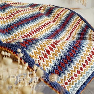 Very easy mosaic crochet blanket pattern UP AND GOING. Chart, written pattern and video tutorial