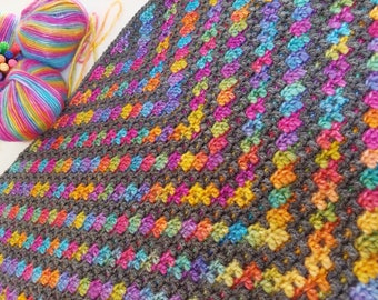 Overlay mosaic crochet blanket pattern Flying South. Rainbow blanket