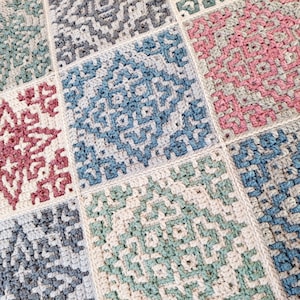 Joyas de mosaico de invierno. Mosaico superpuesto en crochet en rondas desde el centro hacia afuera. Tres diseños. Gráficos y patrones escritos