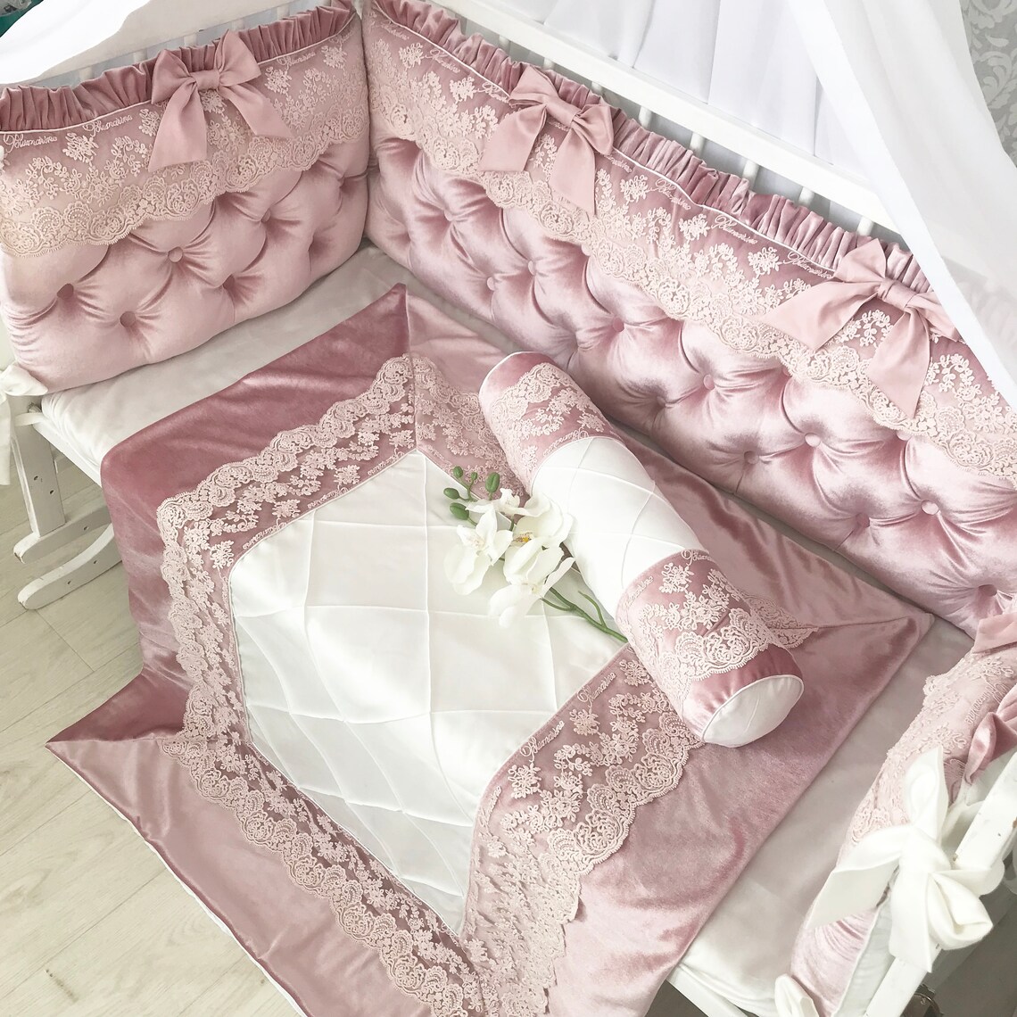 Velour Dusty Rose Baby Crib Bedding Set Baby Girl Boy Custom Etsy
