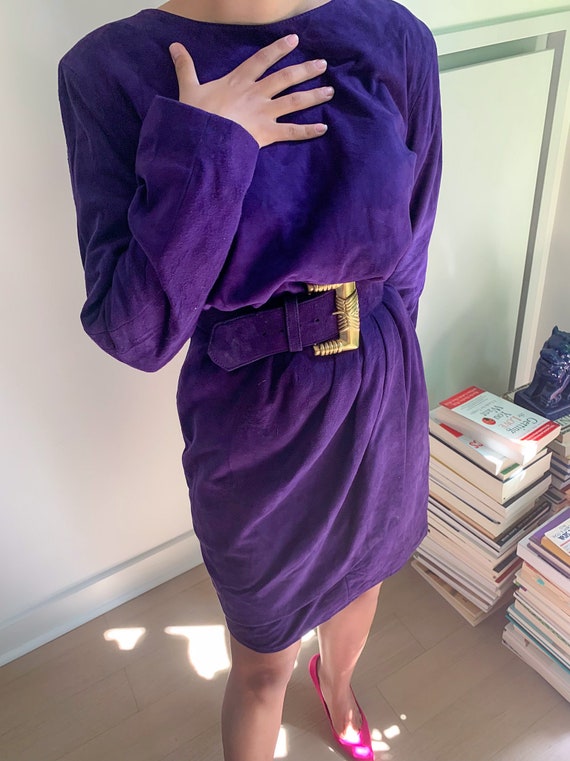 Vintage Suede Purple Belted Dress