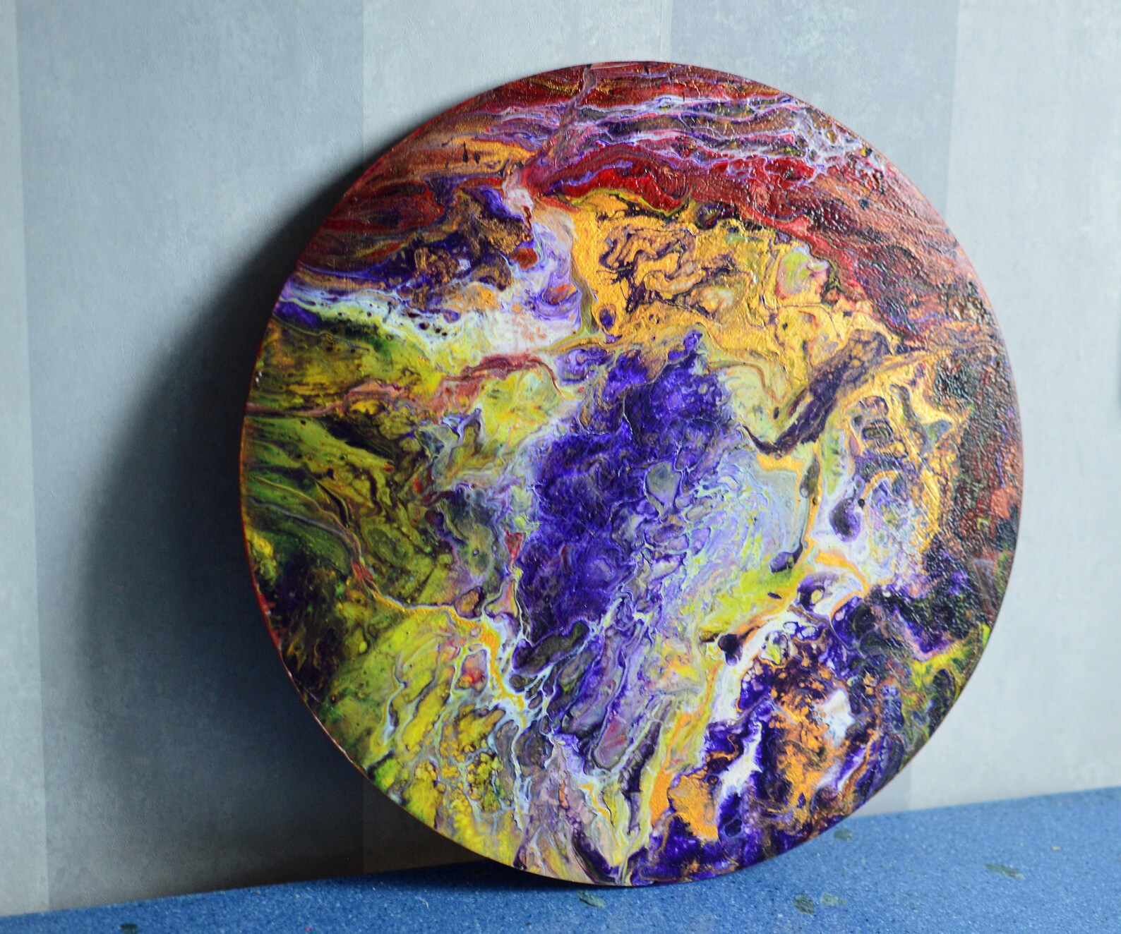 Abstrakte Acryl runde Malerei auf Holz original Kreis Etsy
