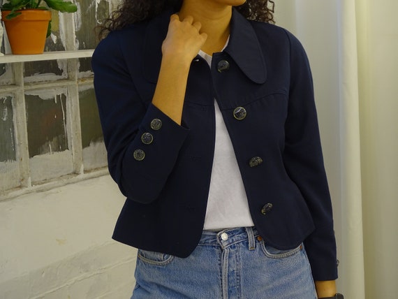 Navy Blue Cropped Wool 1940s Dior New Look Style T