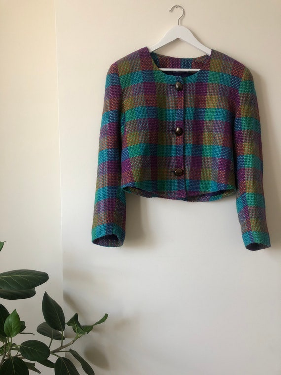 Bright Boxy Vintage Check Tweed Style Multi Colour