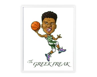 Giannis the Greek Freak Parodie Basketball Poster mit Holzrahmen