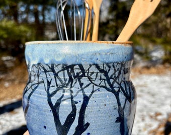 Handmade Ceramic Utensil Holder, Stoneware Utensil Crock, Kitchen Utensil Holder