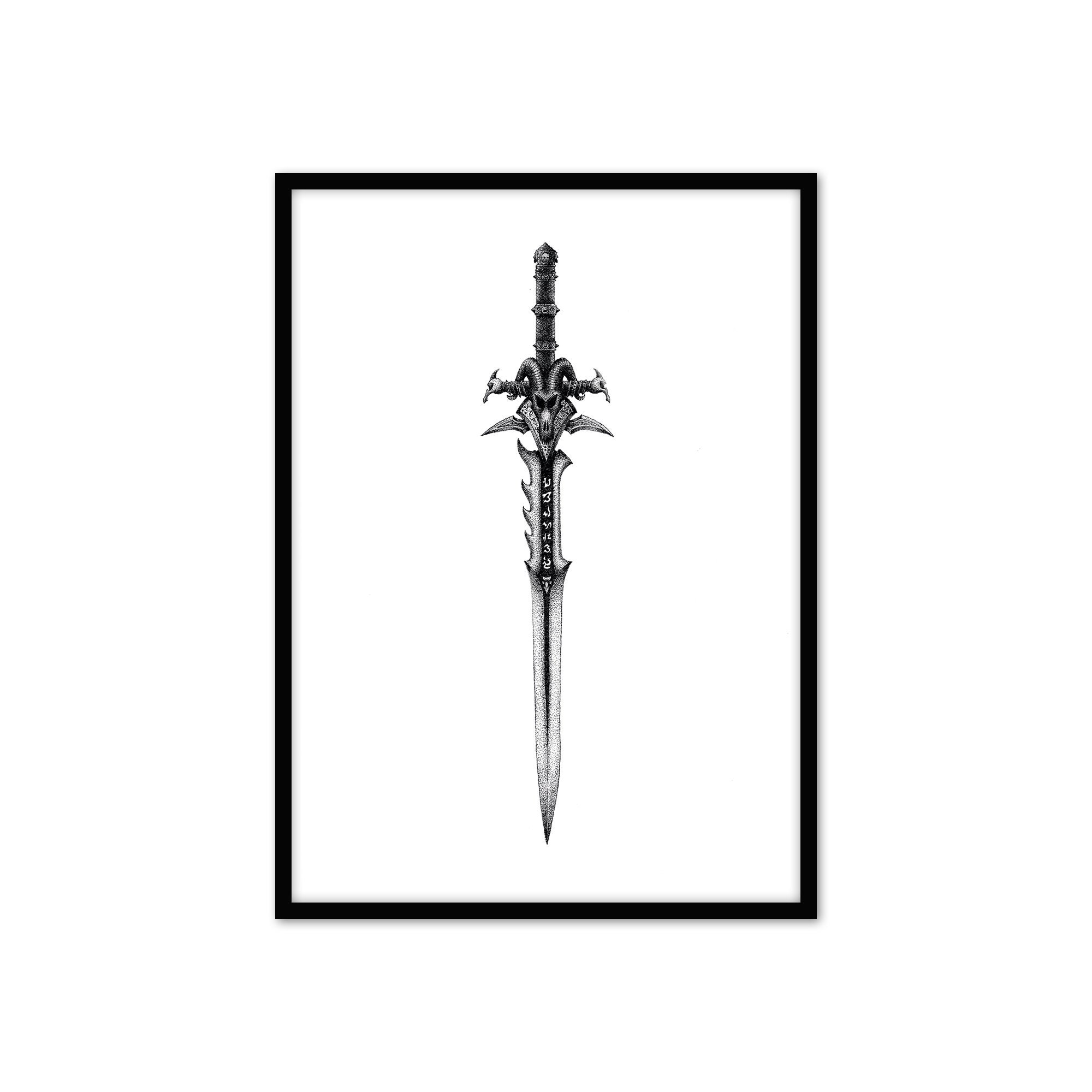 Petite Affiche Epée Runique, Posters Design, Dessin à La Main en Pointillé. Cadre de Décoration, Déc
