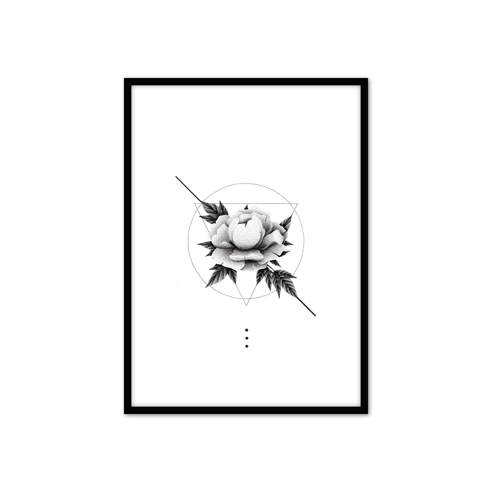 Petite Affiche Pivoine, Posters Design, Dessin à La Main en Pointillé. Cadre de Décoration, Décorati