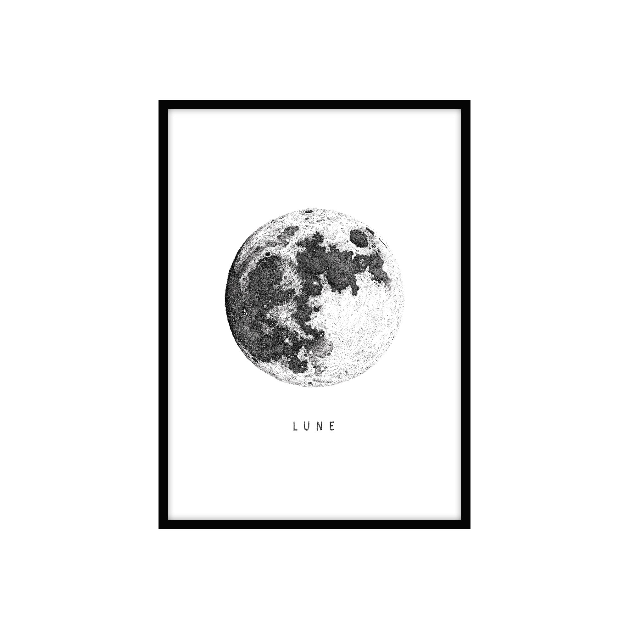 Grande Affiche Lune, Posters Design, Dessin à La Main en Pointillé. Cadre de Décoration, Décoration
