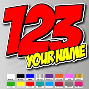 3 X Custom Racing Numbers & Name - Vinyl Stickers Decals - Race Motorcycle Motocross Supercross Nascar Track Dirtbike Kart