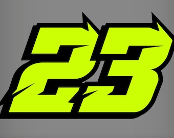 3 X Fluorescent Neon Lumo Yellow Custom Racing Numbers - Vinyl Stickers / Decals