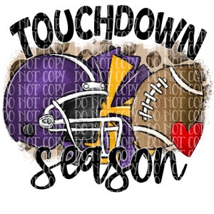 Touchdown season PNG,Sublimation design, purple gold football, Football shirt design png, Football sublimation, Football season png