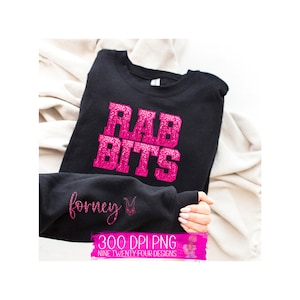 Rabbits pink sequin Spirit png, falcons spirit wear png, sublimation png, printable png, faux embroidery png