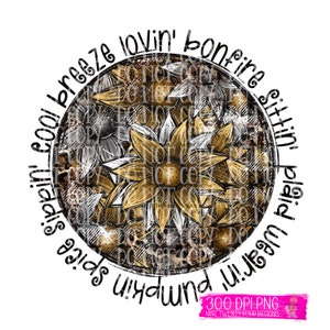 Fall sunflower, bonfire sittin, fall png, fall printable png, plaid sunflowers