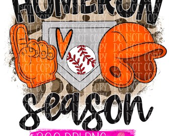 May include: A digital illustration of a baseball glove, baseball bat, and baseball with a heart and home run text on a leopard print background. The text "season" is below the baseball equipment. The text "300 DPI PNG" and "NINE TWENTY FOUR DESIGNS" is at the bottom of the image.