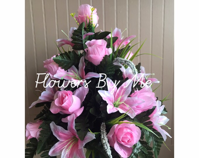 XL Sympathy Artificial Cemetery Vase Arrangement, Flowers for Cemetery