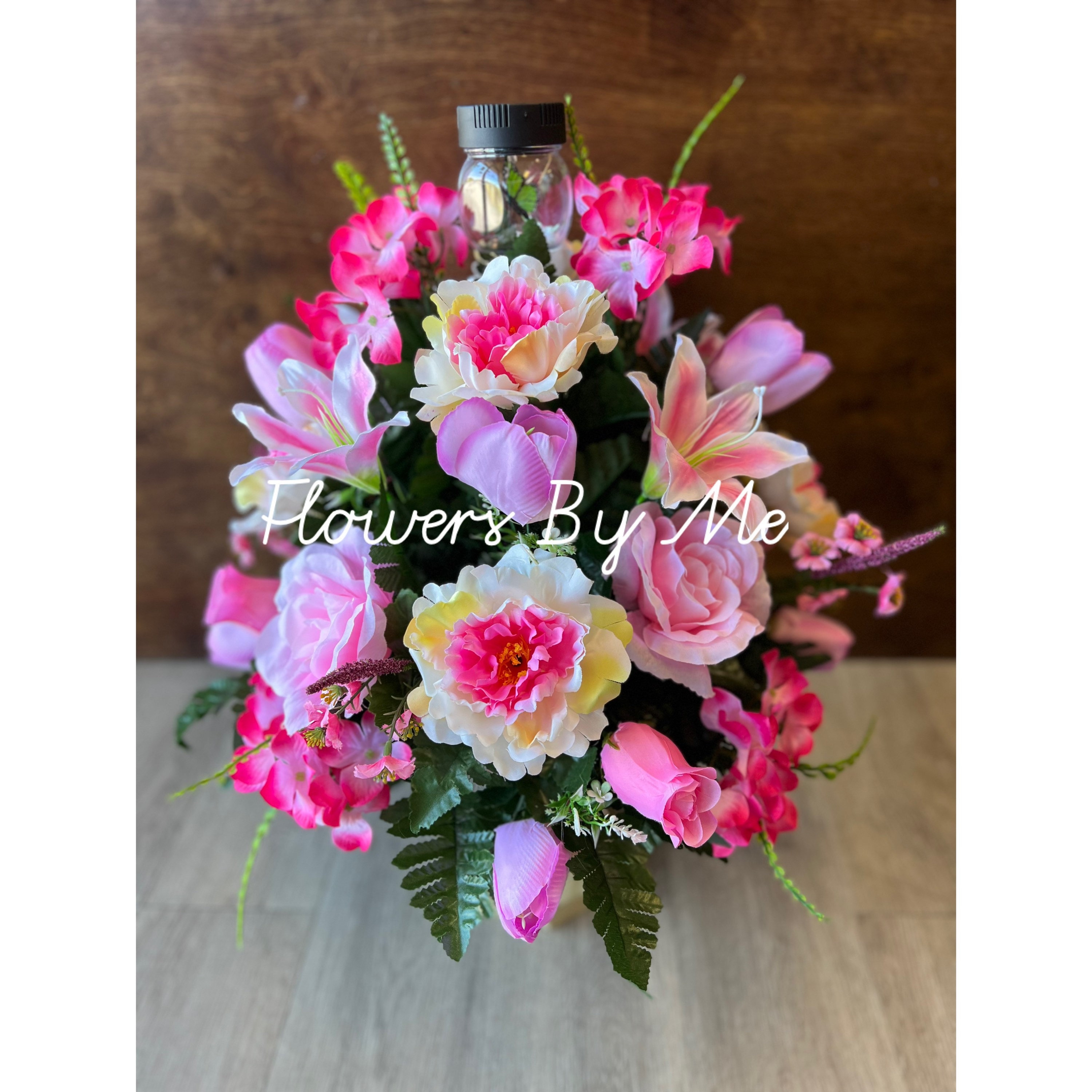 Mothers Day Vase Arrangement for Cemetery, Silk Cone Arrangement for Gravesite, Artificial