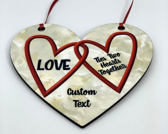 Love Ties Two Hearts Together Custom Heart Ornament, Gift Tag, Engagement Gift, Gift for Her, Gift for Him, Wedding Gift