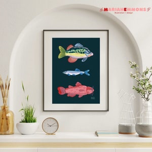 Leuke kleurrijke vissenmuurkunst | Grillige waterkunst aan de muur | Digitale downloadafdrukken | Afdrukbare muurkunst | Viskunstafdruk | Digitale afdruk