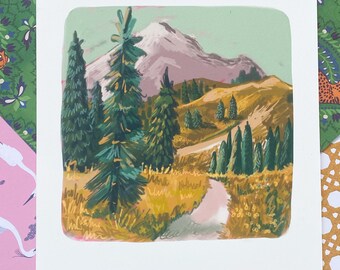 Kitschy Mountain Landscape  | Eclectic wall art | Eclectic Nature art | colorful wall art nature Art Print | 8.5 x 11 Art Print