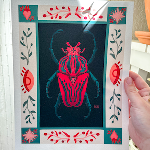 Pink Beetle | 8.5 x 11 Print | Fine Art Print | Matte Fine Art Print | Giclee Art Print