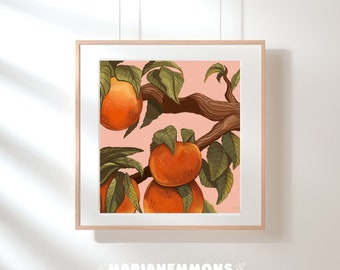 Peach Orange Print | Printable Wall Art | Digital Download Kitchen Art | Eclectic fruit wall art | Unique Wall Art | Orange Fruit art decor