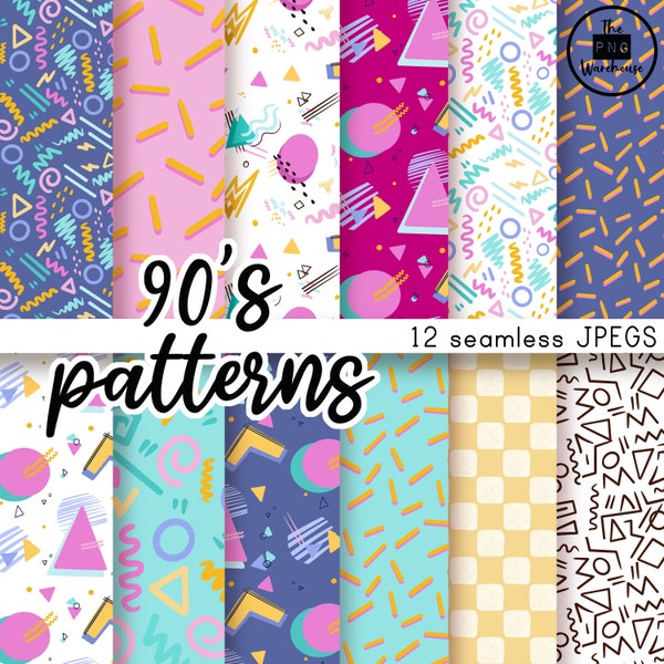 90s patterns - Digital Paper Pack - 12 JPegs - instant download - 300dpi - 12x12 inches seamless patterns backgrounds retro y2k nineties