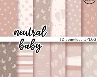 NEUTRAL BABY SHOWER - Digital Paper Pack - 12 Jpegs