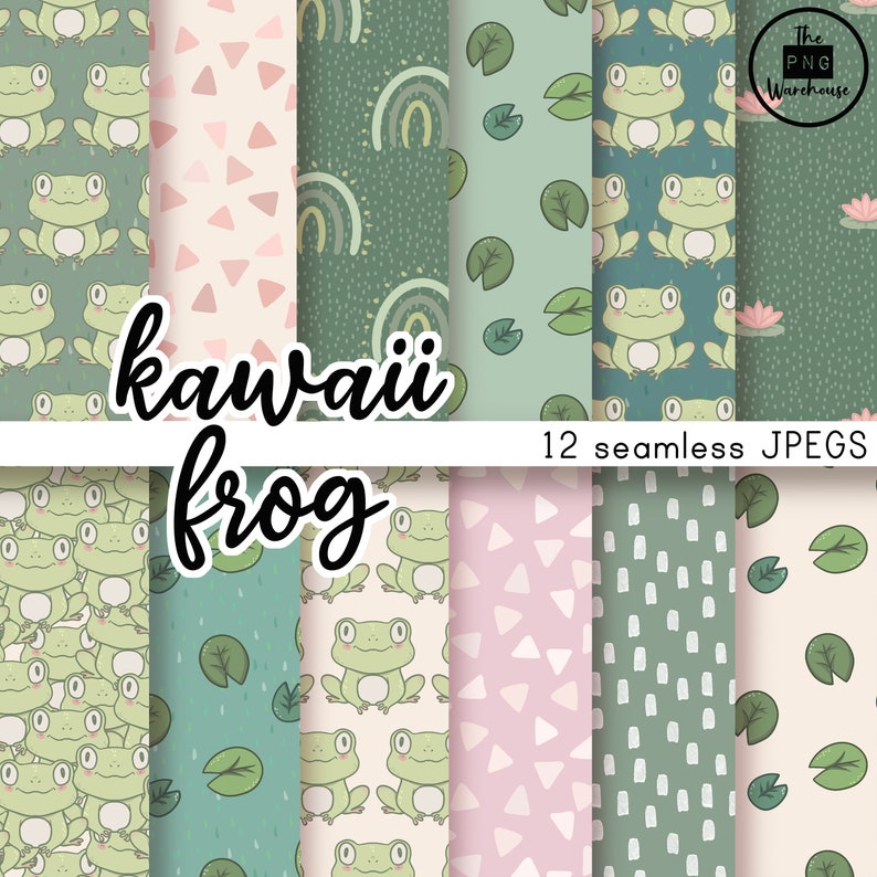 KAWAII FROG Patterns - Digital Paper Pack - 12 Jpegs - Instant Download ...