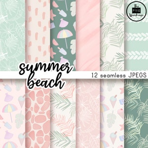SUMMER BEACH PATTERNS - Seamless Pattern Pack - 12 JPegs - download istantaneo 300dpi 12x12 pollici carta digitale sfondi foglie tropicali
