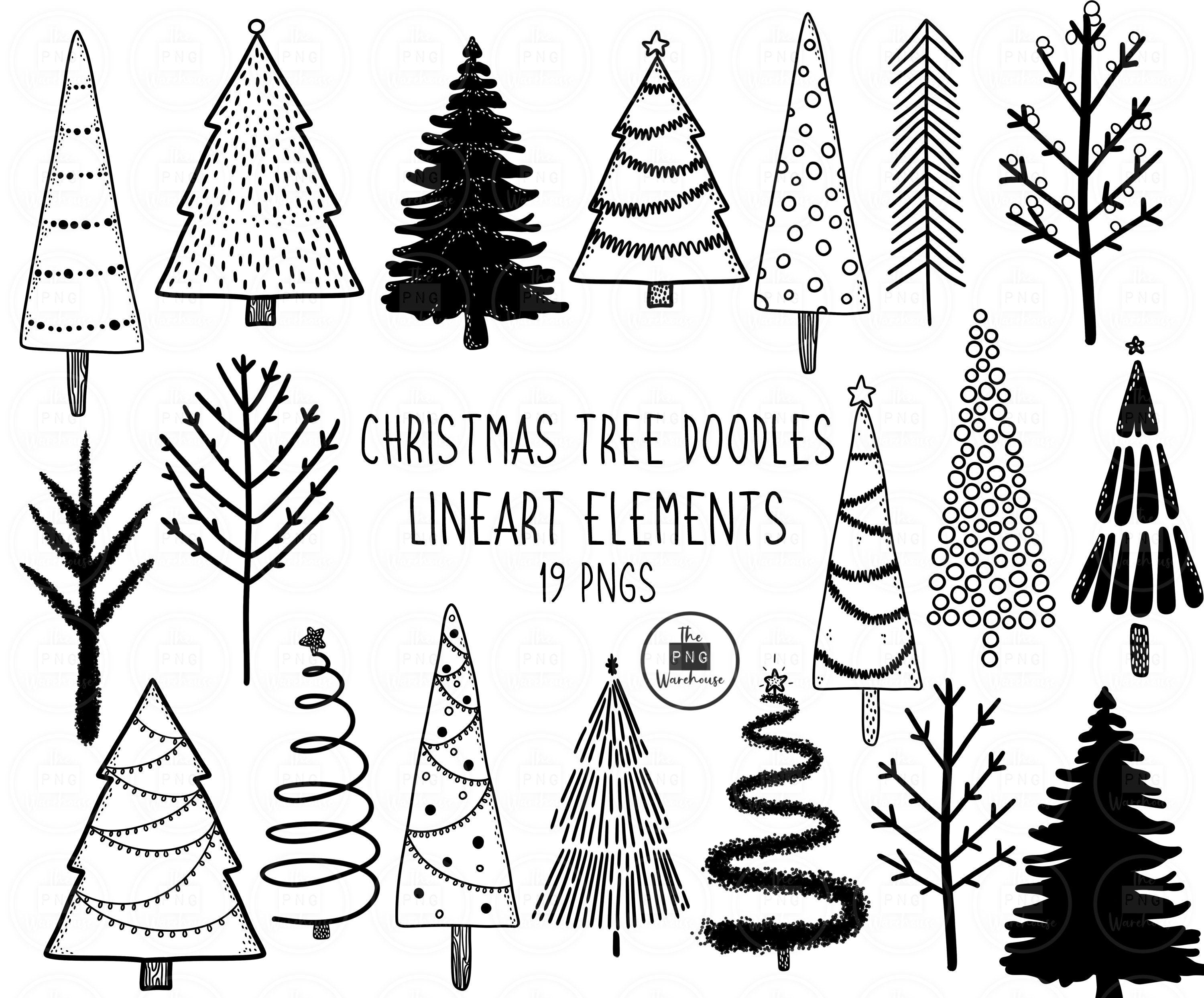 CHRISTMAS TREE Doodles Lineart Elements 19 PNG Clip Art - Etsy Canada