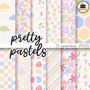 PAQUETE DE PAPEL DIGITAL CON PATRONES DE HERMOSOS PASTELES, 12 archivos JPEG, descarga instantánea, 300 ppp, 12 x 12 pulgadas, fondos con patrones sin costuras, rosa, morado y azul