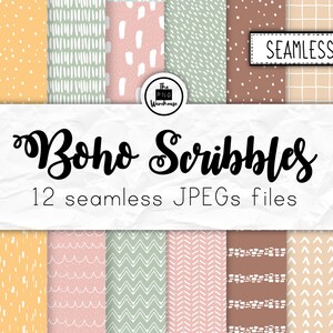 BOHO SCRIBBLES  - Digital Paper Pack - 12 JPegs - instant download - 300dpi - 12x12 inches - seamless patterns backgrounds pink scribbles