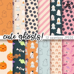 SPOOKY GHOSTS - Digital Paper Pack - 12 JPegs - instant download - 300dpi - 12x12 inches - seamless patterns backgrounds halloween pink boho