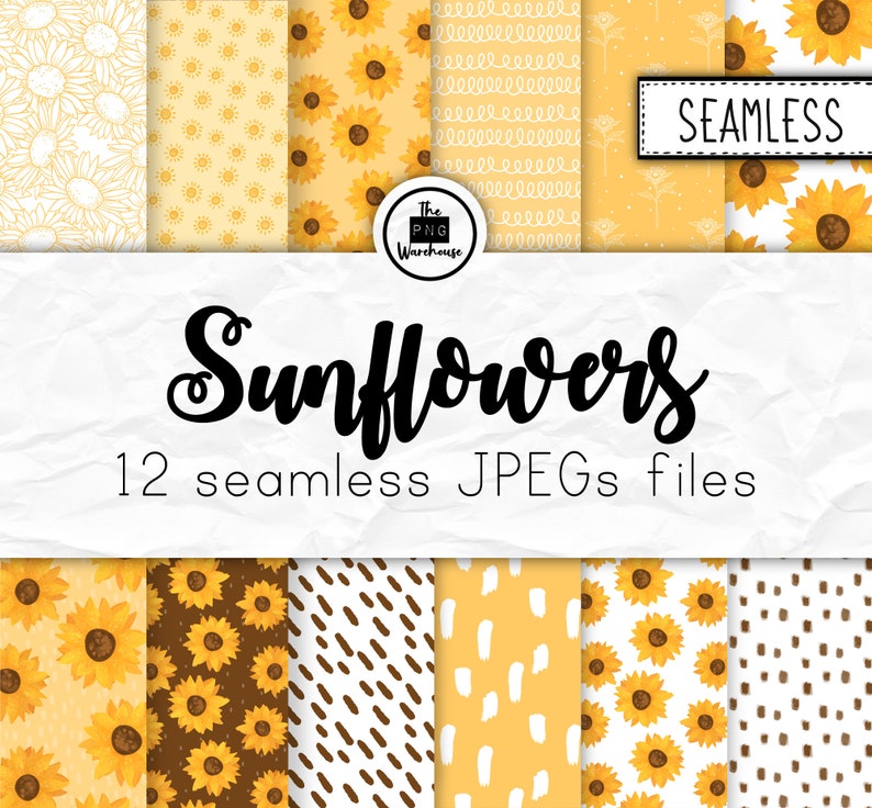 SUNFLOWERS - Digital Paper Pack - 12 Jpegs - Instant Download - 300dpi ...