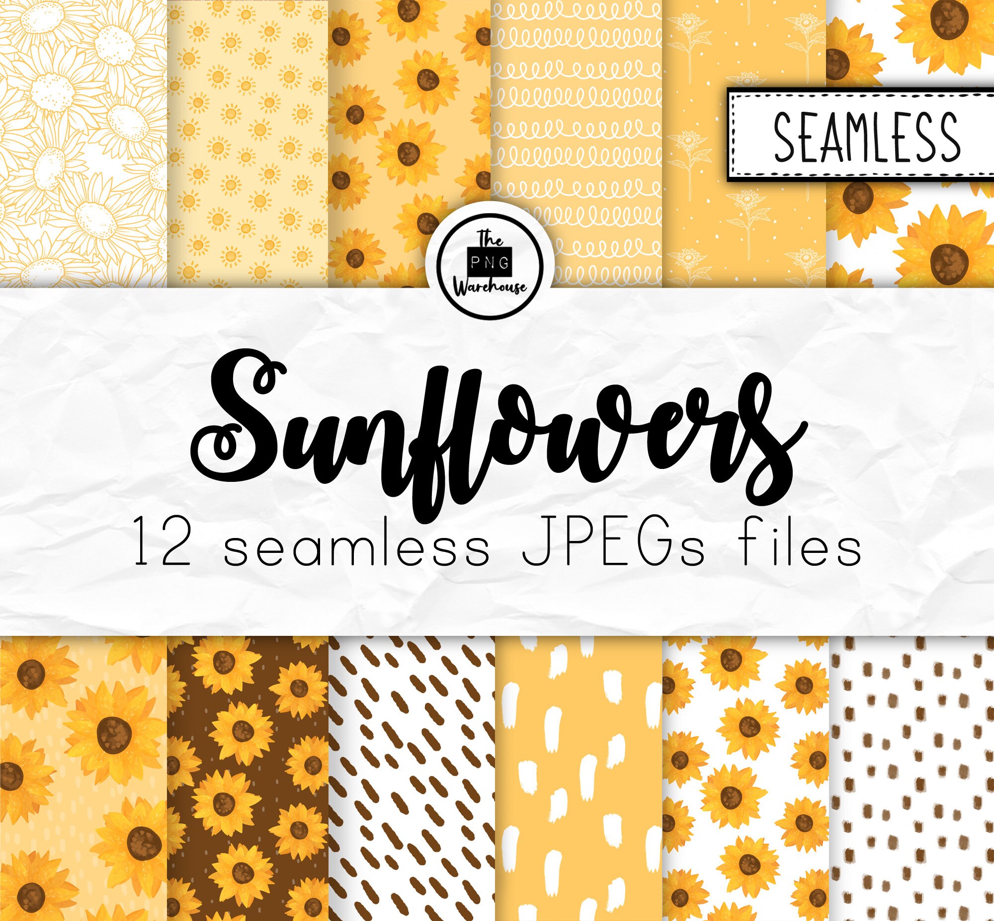 SUNFLOWERS - Digital Paper Pack - 12 Jpegs - Instant Download - 300dpi ...