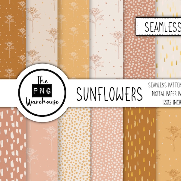 SUNFLOWERS - Digital Paper Pack - 12 JPegs - instant download - 300dpi - 12x12 inches - seamless patterns backgrounds sun flower yellow pink